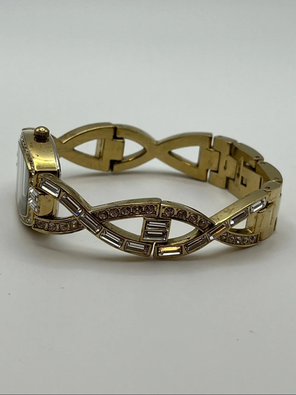Badgley Mischka Gold Crystal-Accented Women's Bracelet Watch